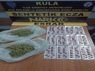 KULA'DA 59 GRAM ESRAR İLE 168 SENTETİK HAP ELE GEÇİRİLDİ